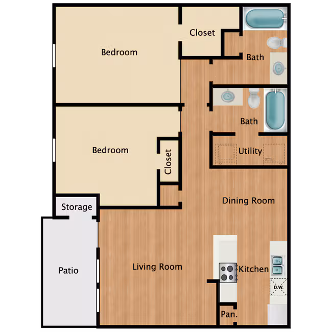 2 Beds • 1 Bath 267 floor plan